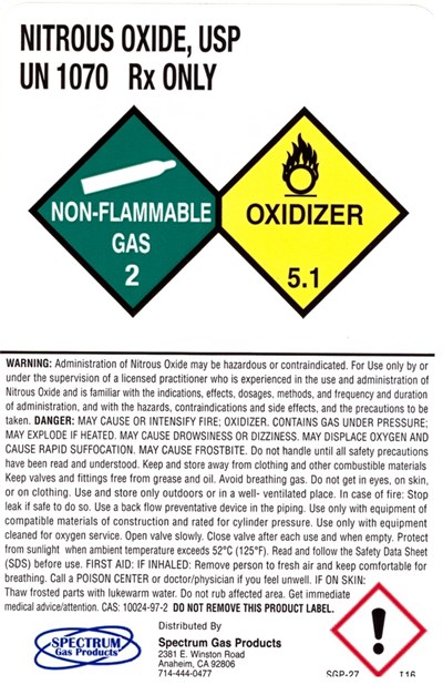 Nitrous Oxide Sidewall Label (Spectrum Gas Nitrous Oxide Usp Sidewall)